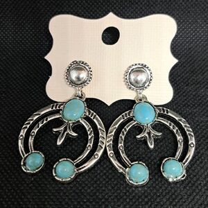 Silver Tone Western Boho Earrings with Faux Turquoise
